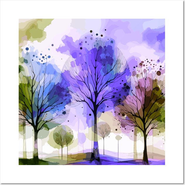 Colorful Purple Blue Abstract Trees Wall Art by Siha Arts